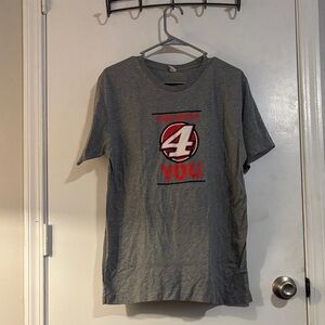 Gray Graphic T-Shirt with Red and Black Design